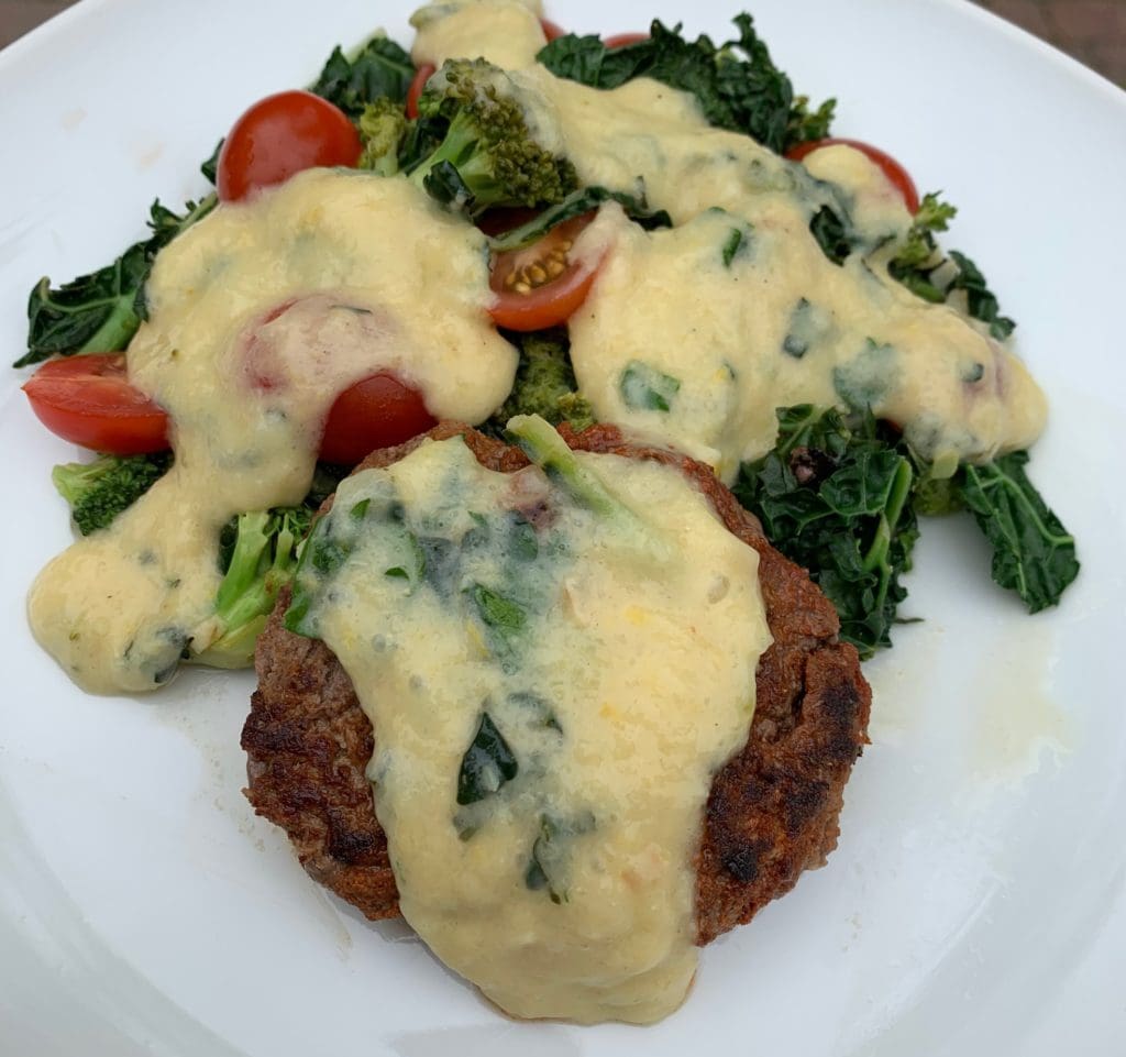 Spiced Coriander Burger with Veggies and Lemon Cream Sauce Alula