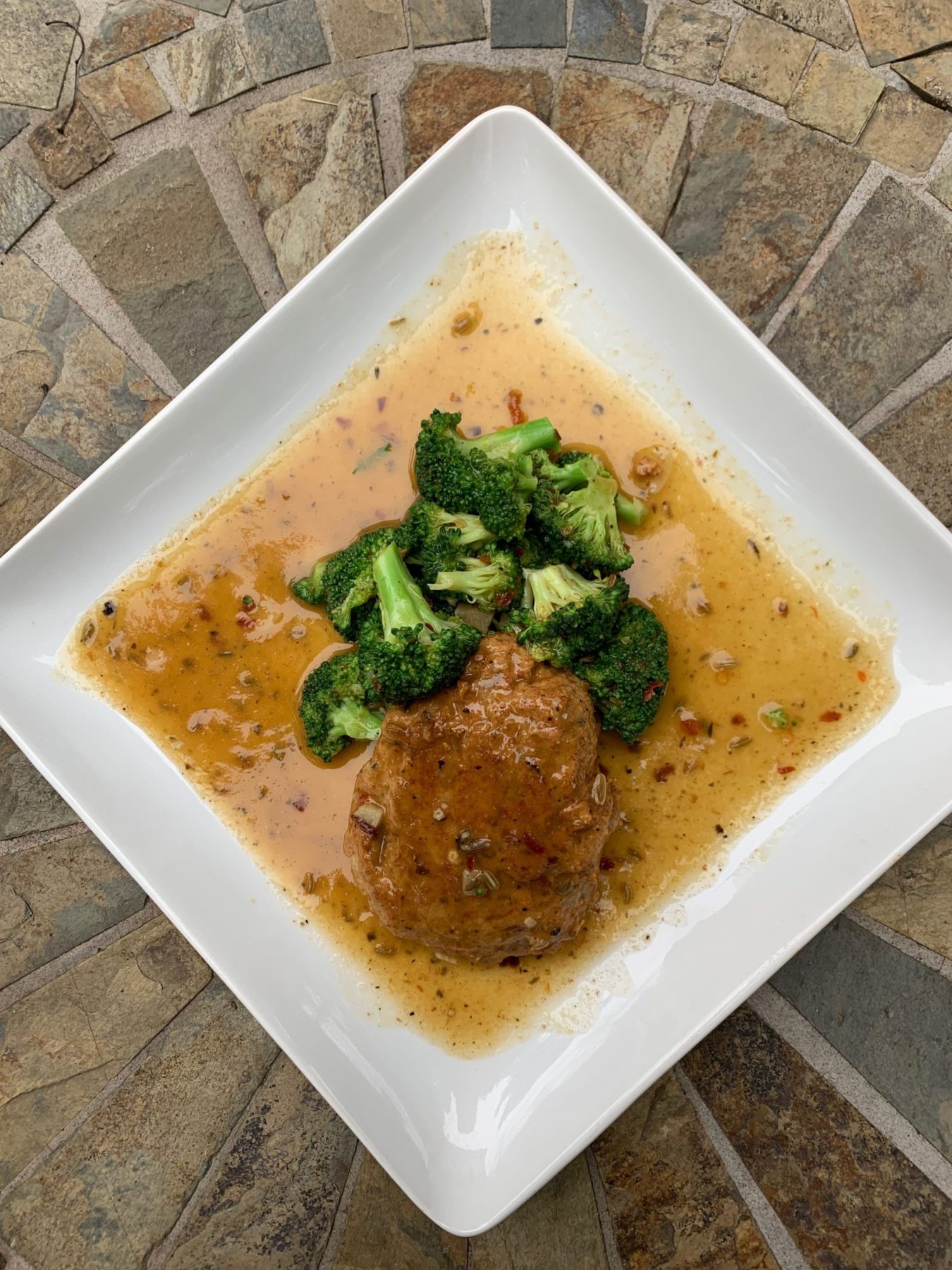 Spicy Chicken or Turkey over Broccoli with Creamy Fennel Seed Sauce